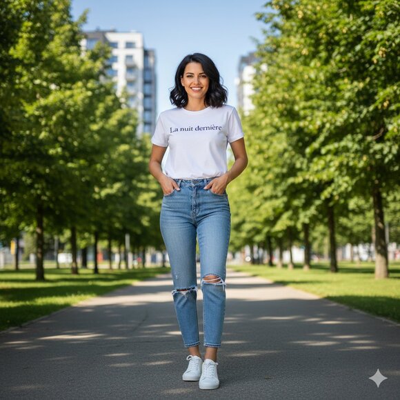 Women’s T-Shirt French Quote Short sleeve Crew neck White Cotton Plain casual - Picture 4 of 14